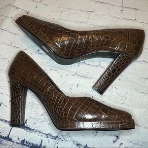 Spiegel Brown Alligator Skin Style Real Leather Pumps